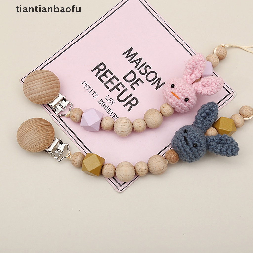 [tiantianbaofu] 1pc Crochet Bunny Dot Bayi Klip Rantai BPA Free Manik-Manik Butik