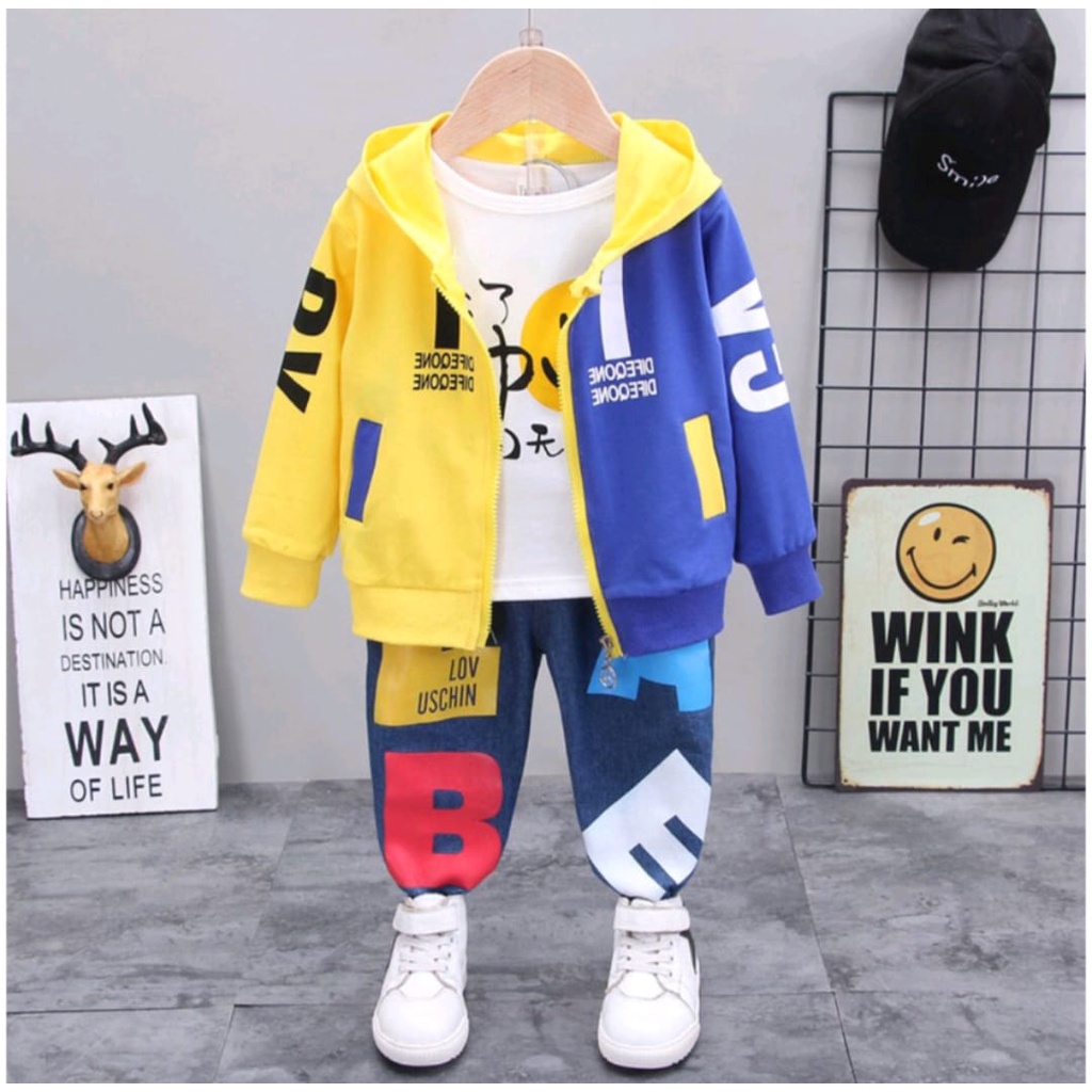 SETELAN SWEATER  JAKET  ANAK 3 IN 1 TERBARU MOTIF SMILE USIA 6 BULAN -5 TAHUN ANAK LAKI LAKI