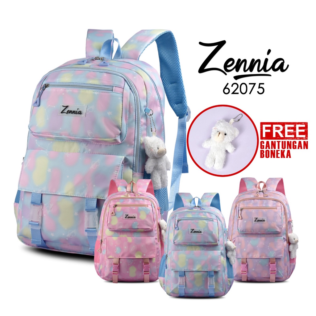 Tas Zennia 62075 Tas Anak Sekolah Perempuan Ransel Laptop Fashion