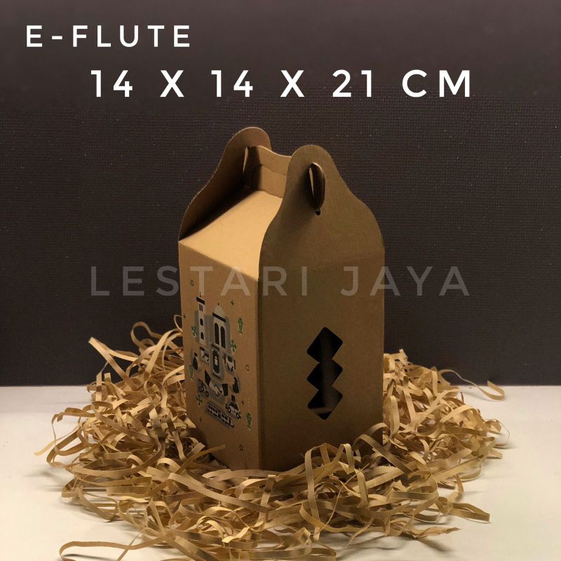 Box Lebaran Idul Fitri E-Flute Gable Box / Box Jinjing 14x14x21 cm Muat 3 Toples 500 gr untuk Box kue kering, Box Toples , Hampers dll