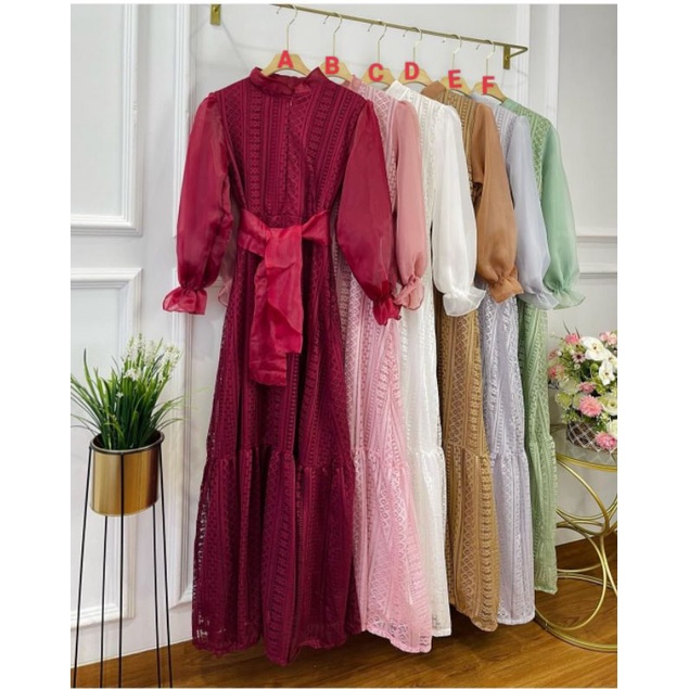 Gamis brokat lebaran 2023 dress mewah organza jumbo ld 110 baju idul fitri