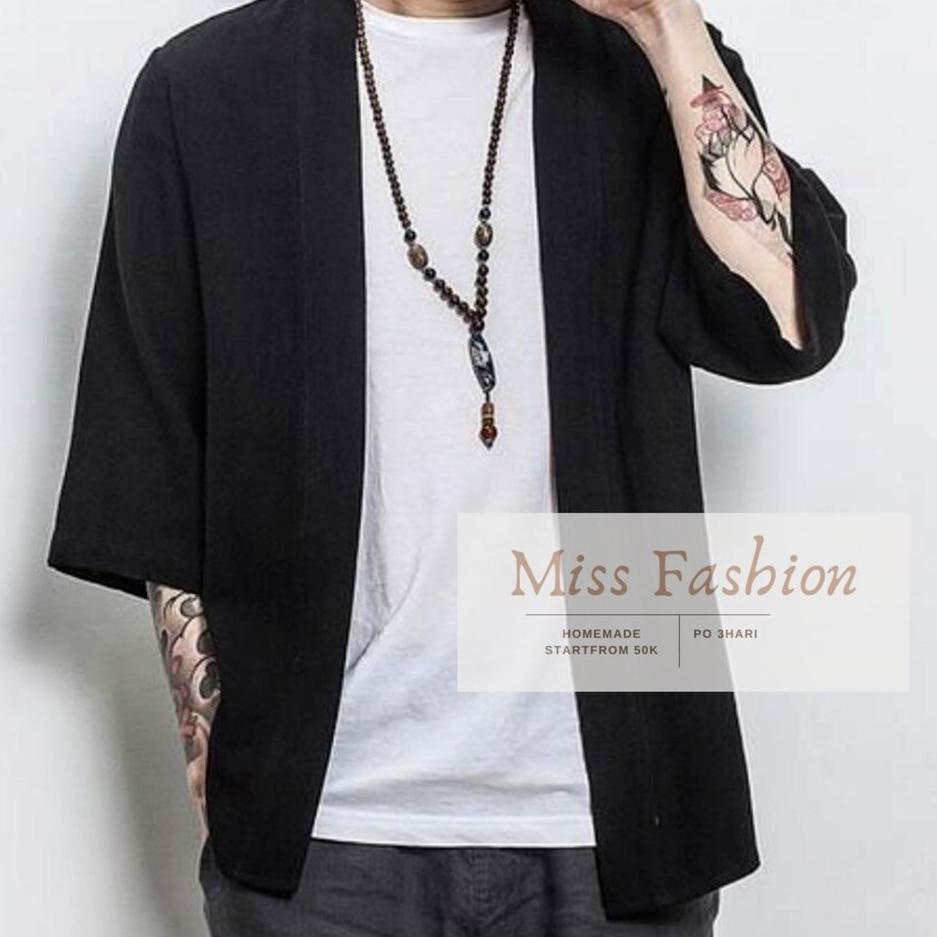 ➲ OUTER PRIA HITAM | KIMONO JEPANG | KIMONO KOREA PRIA ✽