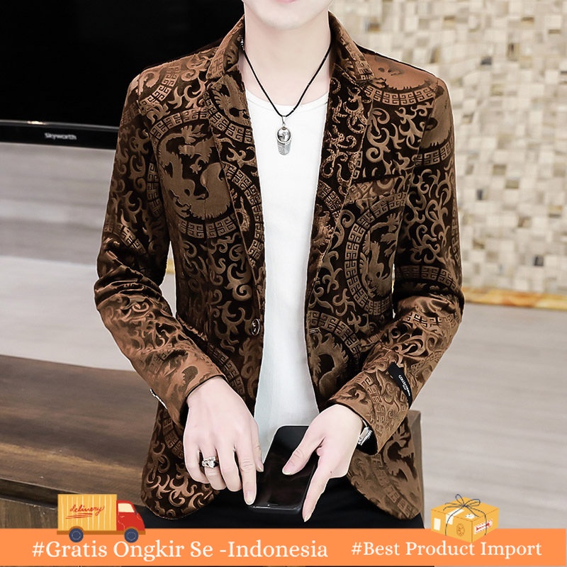 Jas Kantor Pria 21    Emas Beludru   Korea Kasual Slim  Single Suit Kecil    2909 Import Berkualitas