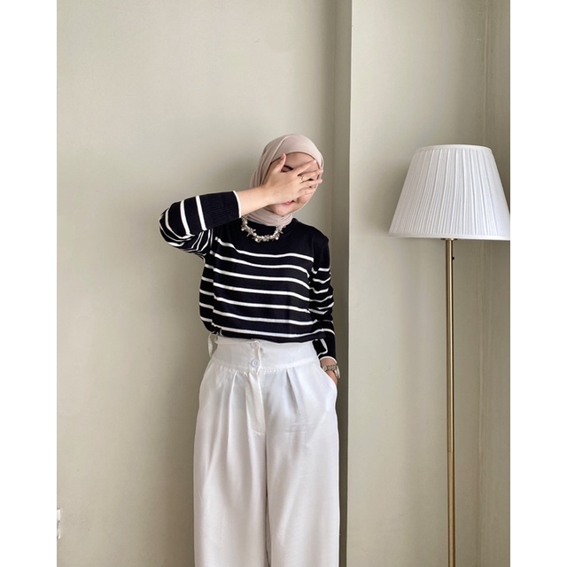 Kyra Stripe Knit - Sweater Stripe - Atasan Rajut Blouse