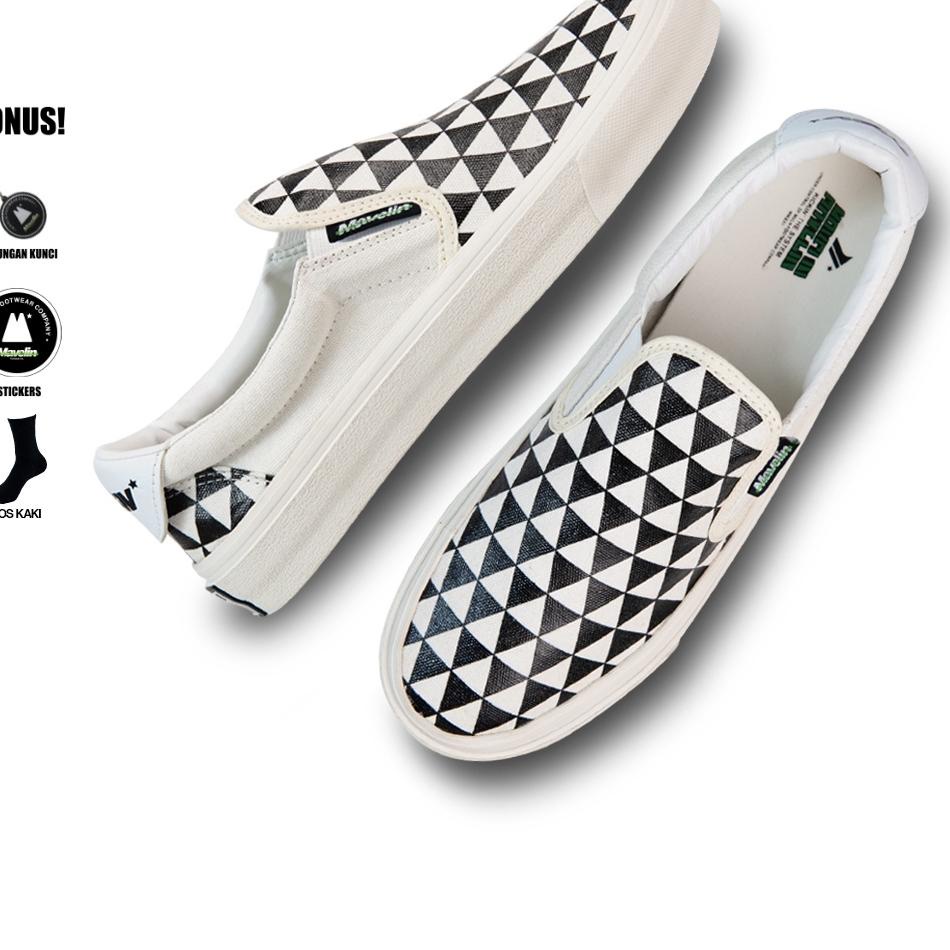 Star Mavelin Slip On Lucky Triangle Black White - Sepatu Slip On Slop Pria Wanita - Sepatu Original 