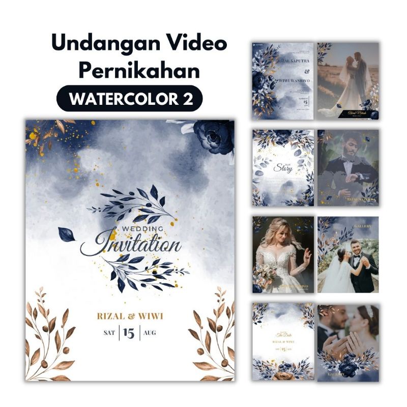 Undangan video | undangan digital | undangan pernikahan tema watercollor murah dan cepat pakai foto 