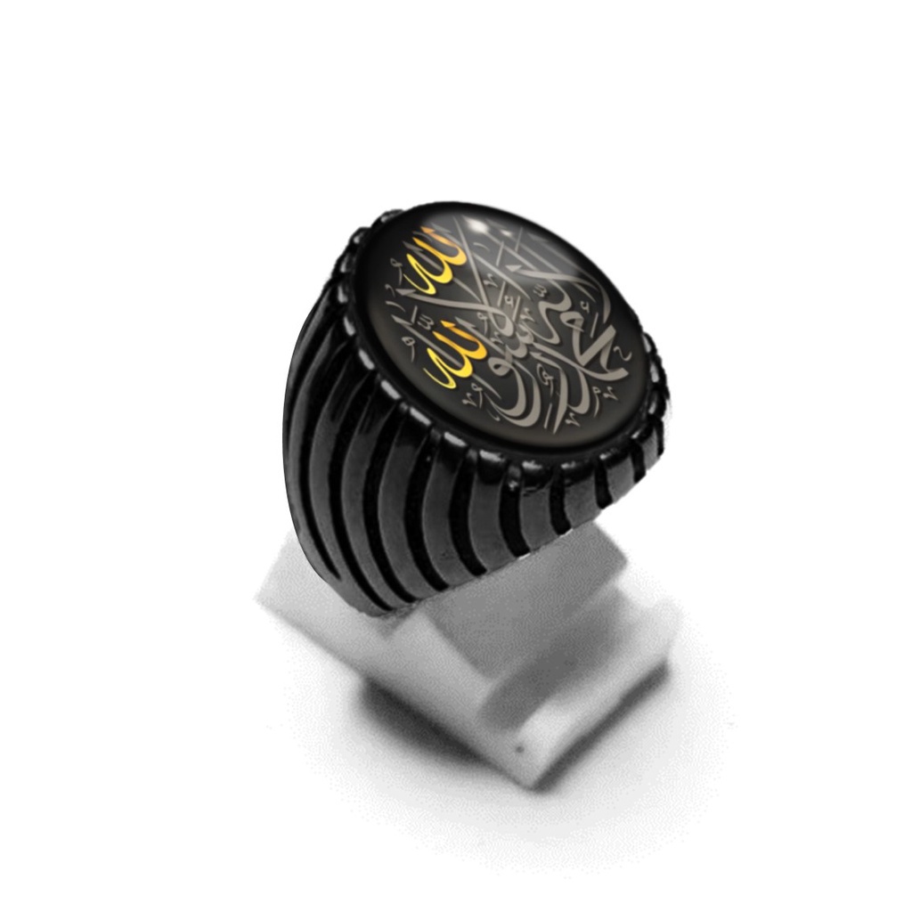 PREMIUM - CINCIN PRIA LAFADZ TAUHID ALLAH ISLAM MUSLIM BATU KACA CEMBUNG BAHAN TITANIUM ANTI KARAT TIDAK LUNTUR KODE MODEL AKIK KERUT
