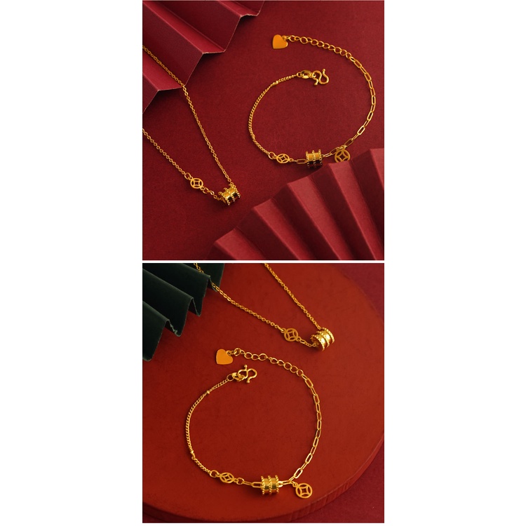 Goldkingdom Fashion Perhiasan 24 K Bangkok Aksesoris Ready Stock Geometris Berlian Bertatahkan Indah Berlapis Emas Semuanya Kecil Liar Pinggang Kalung Gelang