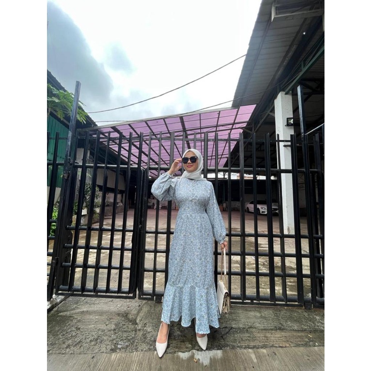 Tq88indonesia Fashion Dress panjang Motif Bunga Kekinian / AIMEL FISHTAIL MAXI DRESS Floral / Ootd / Outfit Zalica Shakila / Adeline Maxi shakila