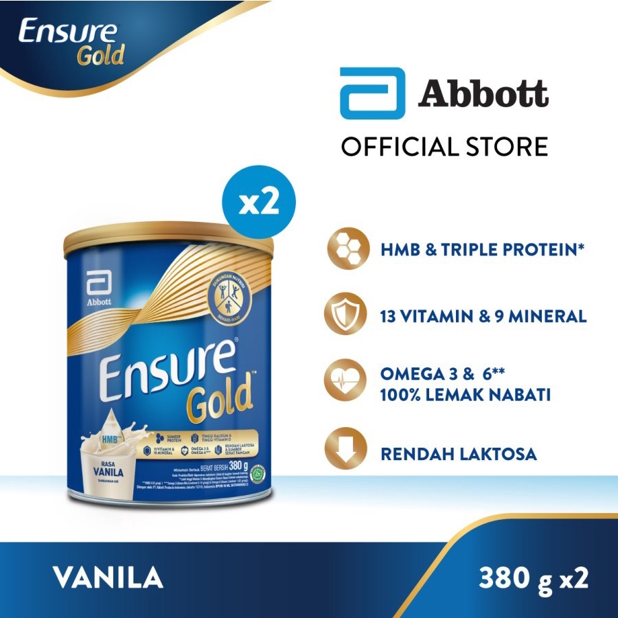 

Ensure Gold HMB Vanila 380 gram - Susu Nutrisi Dewasa Rendah Laktosa