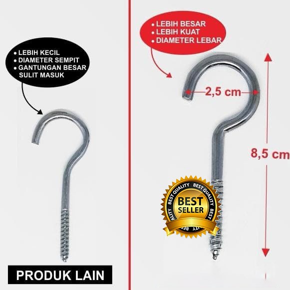 READY PAKU ULIR SCREW HOOK 1 PCS PAKU PLAFON KAPSTOK HAK BUKA GANTUNG SANGKAR BURUNG / POT BUNGA