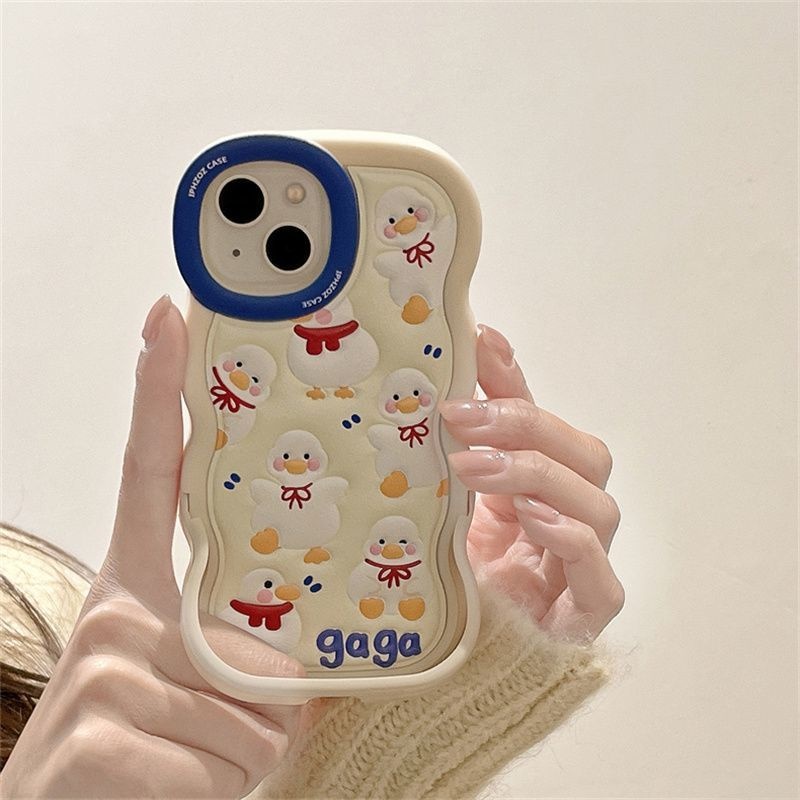 IPHONE Casing Ponsel Bentuk Gelombang Desain Bebek Putih Kartun Kompatibel Dengan Iphone12 13 14 11 Pro Max X Xs Max Xr Ddwrf