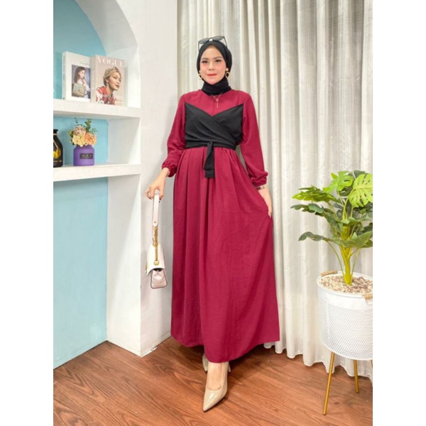 Gamis Crinkle Airflow Premium/Dress Wanita Muslimah Terbaru/Gamis Kondangan Adem Melar All size