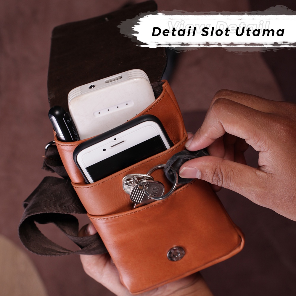 Tas Bahu Pria Kulit Sapi Asli Tas Pinggang Hp Multifungsi Serbaguna WAIST BAG P021