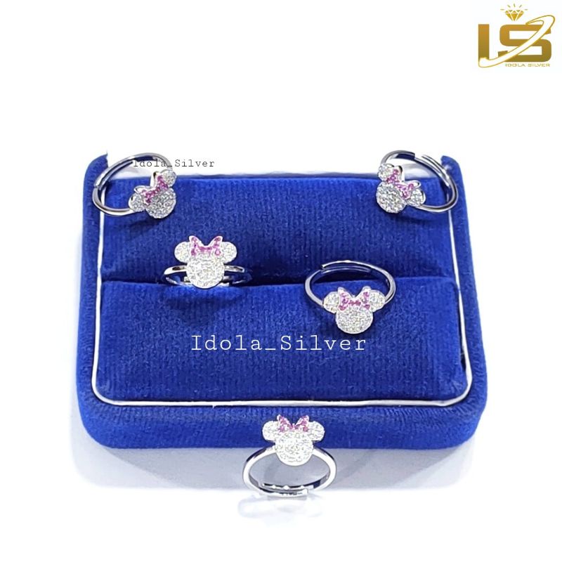 CINCIN PERAK ANAK BAYI ASLI SILVER 925 LAPIS EMAS PUTIH MODEL SPIRAL MICKEY MOUSE PITA - PERHIASAN PERAK ANAK