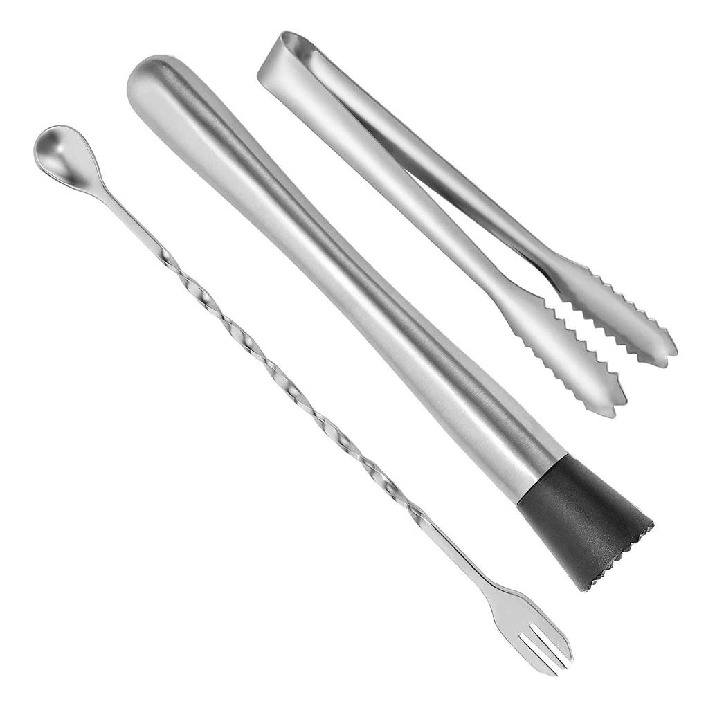 Elroy 3pcs/set Wine Muddler Stainless Mixing Spoon Stirring Bar Minuman Klip Bartender Alat