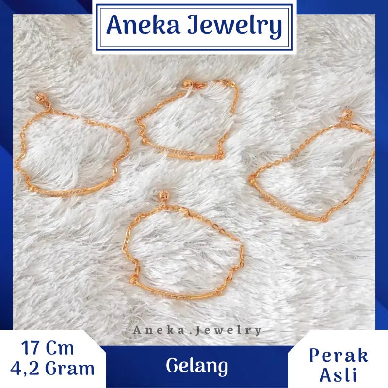 Gelang Holo Plat Mata Baris, Sepuh Emas Kuning, Perak 925