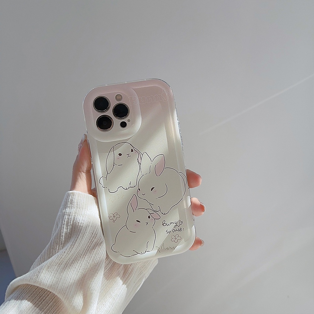 IPHONE Cute Pink Phone Case Sketsa Bunny Kelinci Shockproof Cover Untuk Iphone11 12 13 14 PLUS PRO MAX Back Protective Shell