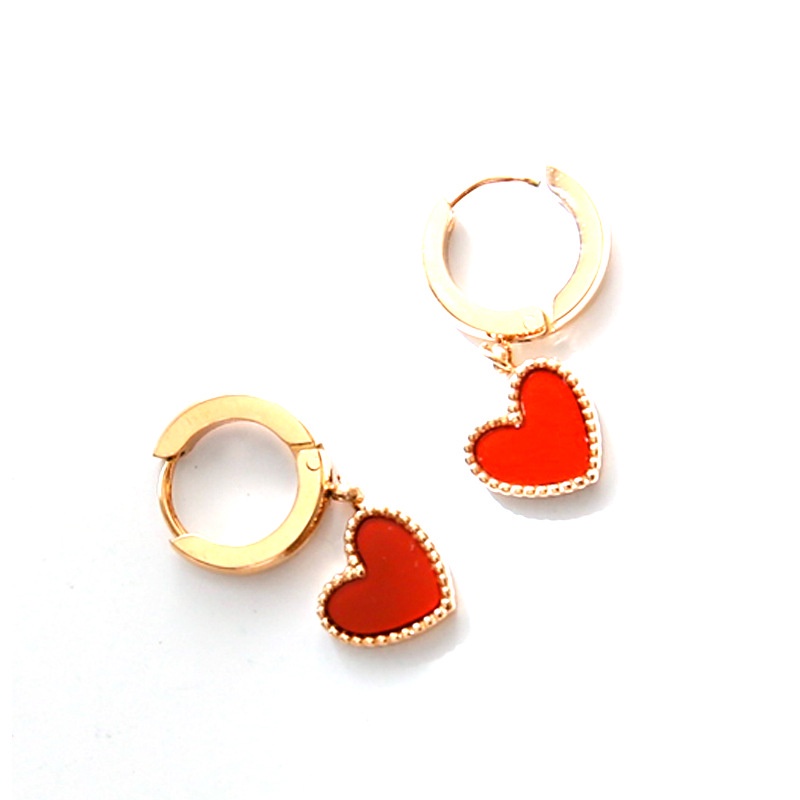 Anting hoop love merah Titanium stainless steel 316L harga grosir bisa bayar di tempat