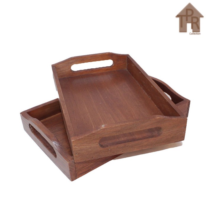 Nampan Kayu Kotak Wooden Tray 28x18cm. Natural