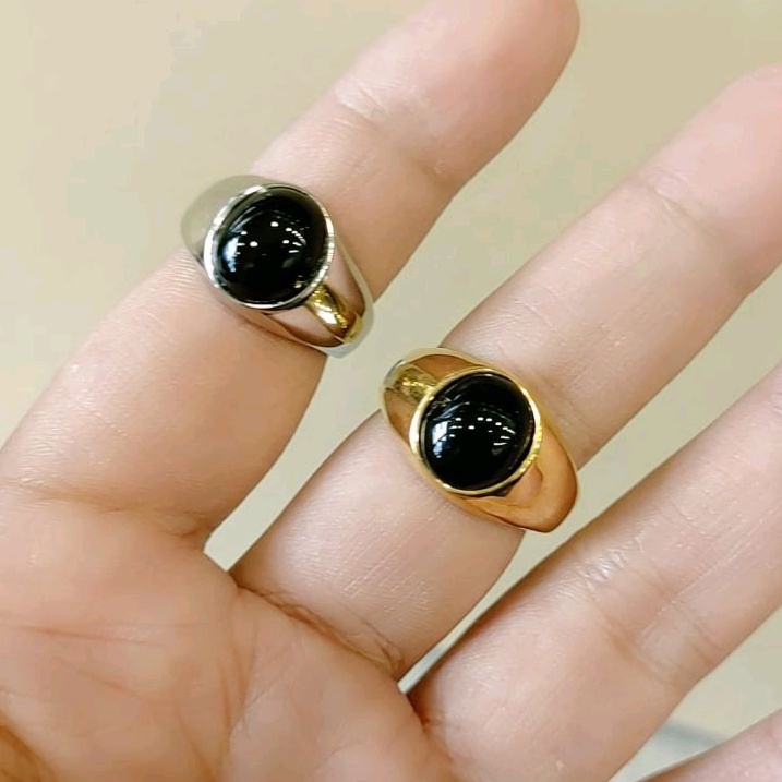 Cincin Titanium Onyx Dain Pria Laki Laki Macho