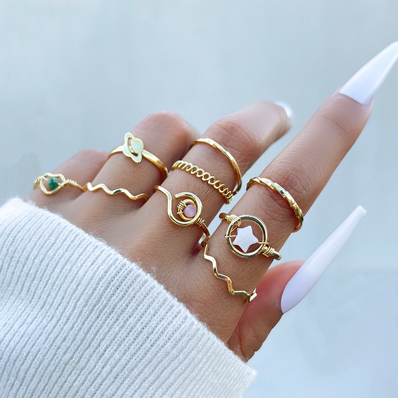 Kepribadian Fashion Potongan Sederhana Bunga Daun Anggur Cincin Mutiara Imitasi 10-piece Set