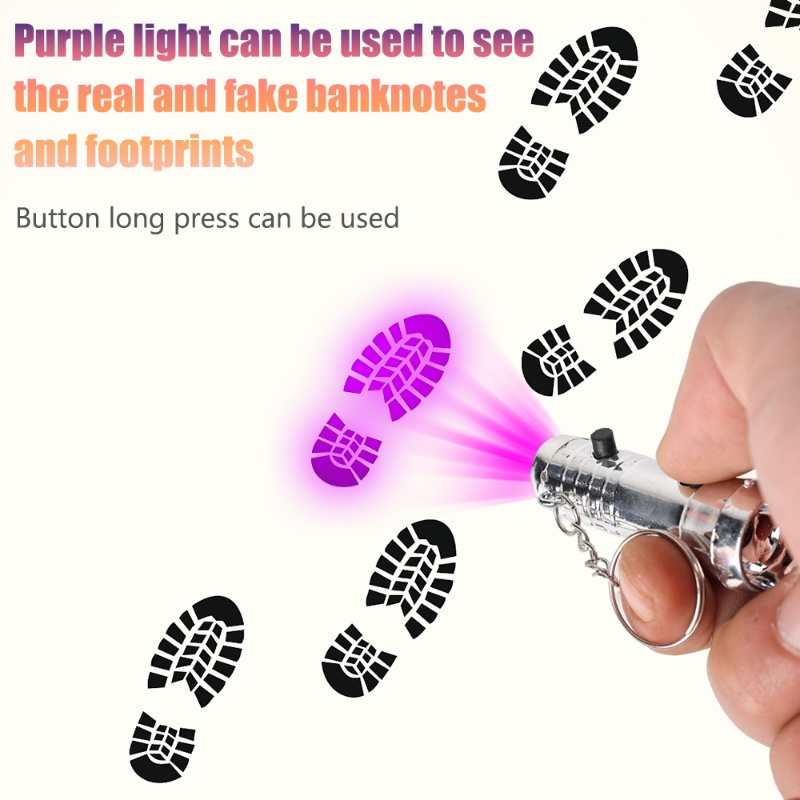 2in1 Multifungsi Both Ends Glowing Mini Keychain Light/Senter UV Tenaga Baterai Portable/Rumah Outdoor Emergency Torch