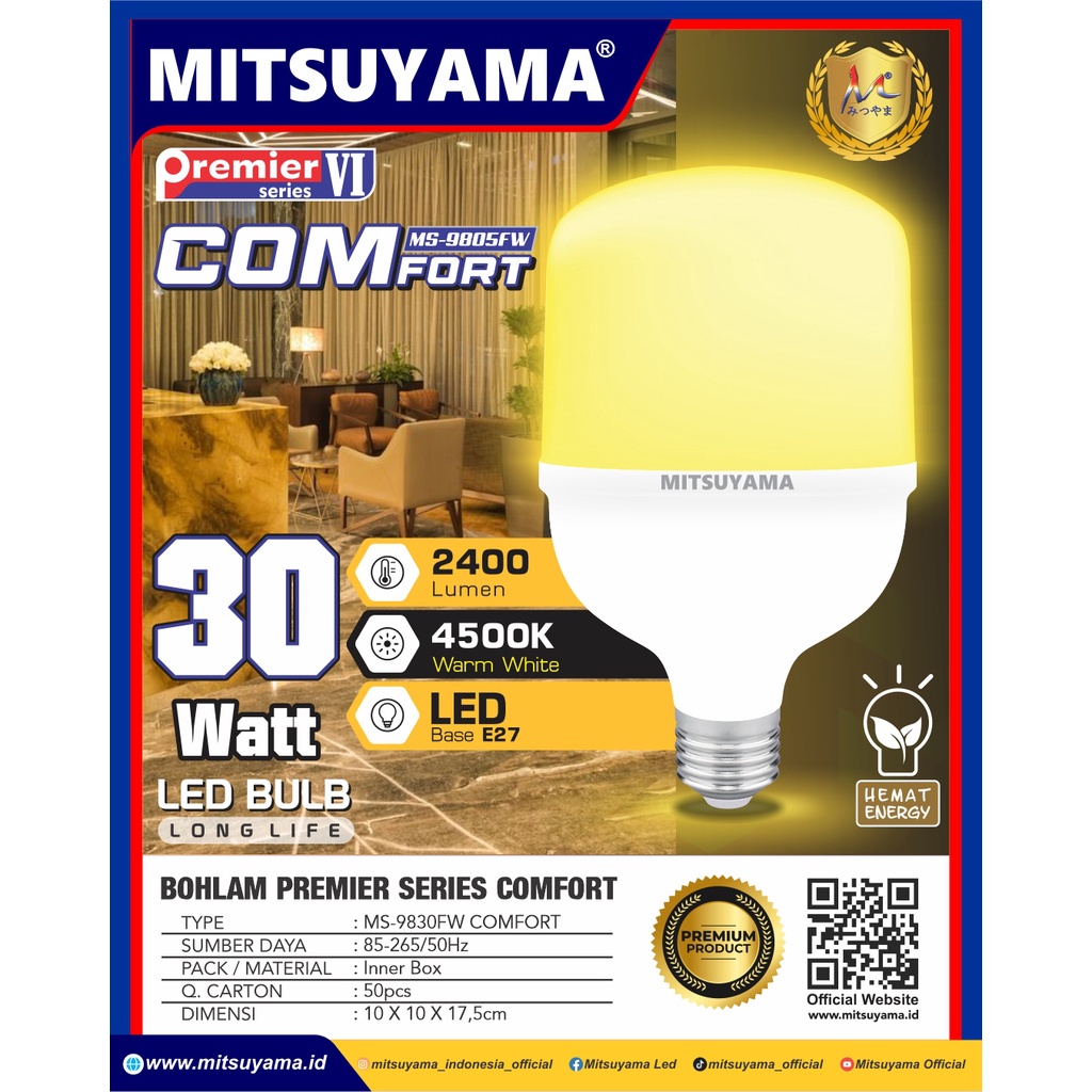 BOHLAM LED KUNING MITSUYAMA LAMPU PREMIER IV ORIGINAL MS-9850FW COMFORT