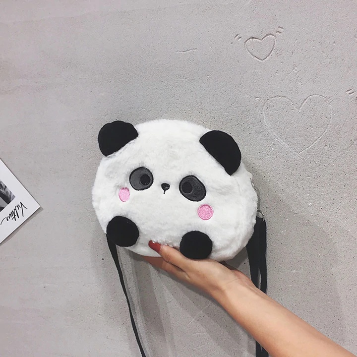 Tas Wanita Tas Selempang Wanita Boneka Panda Tas bulu selempang bahu boneka kepala Panda