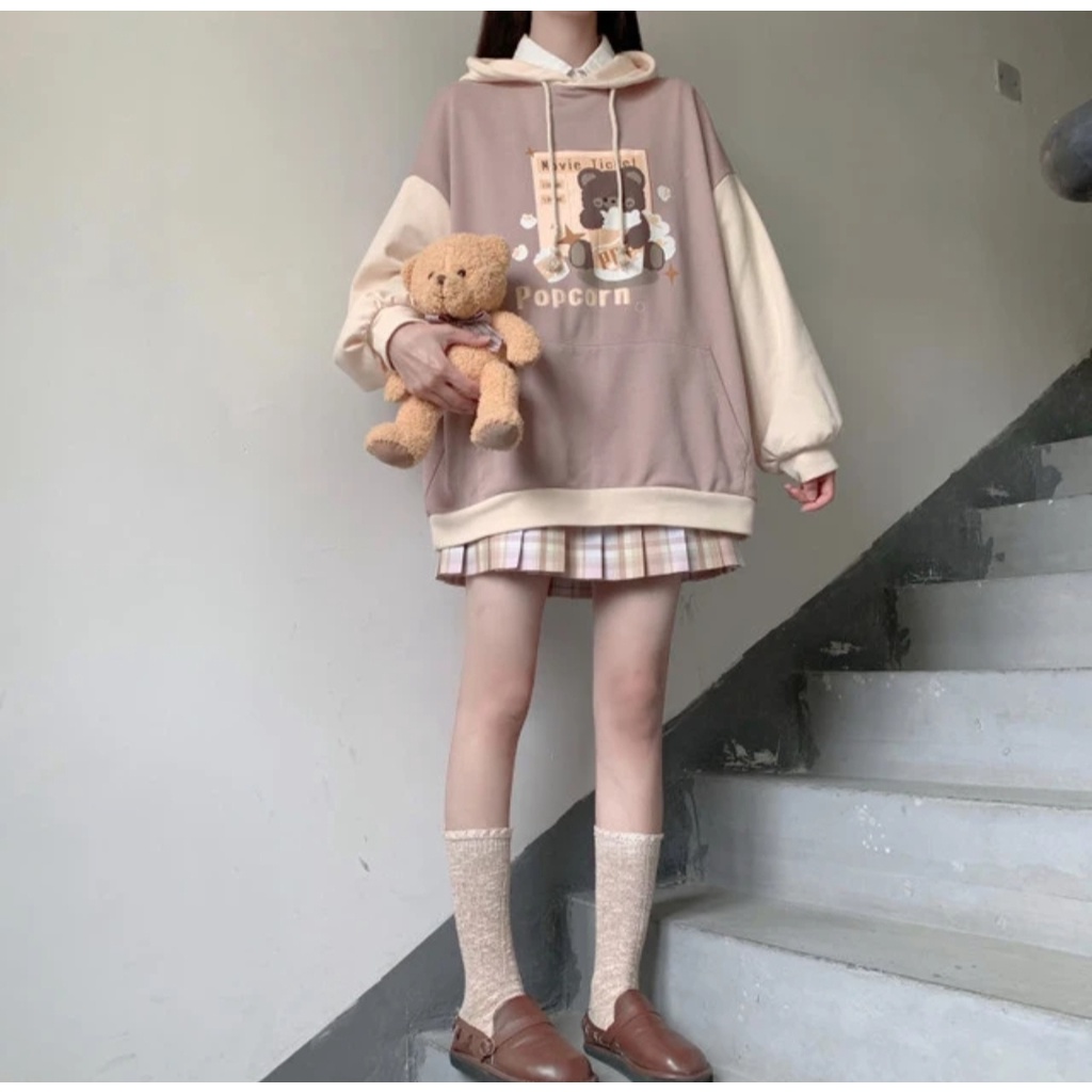 Sweater Hoodie Wanita POPCORN Hoodie Jumper Jacket Fashion Korean Kekinian Kasual Outfit Terbaru