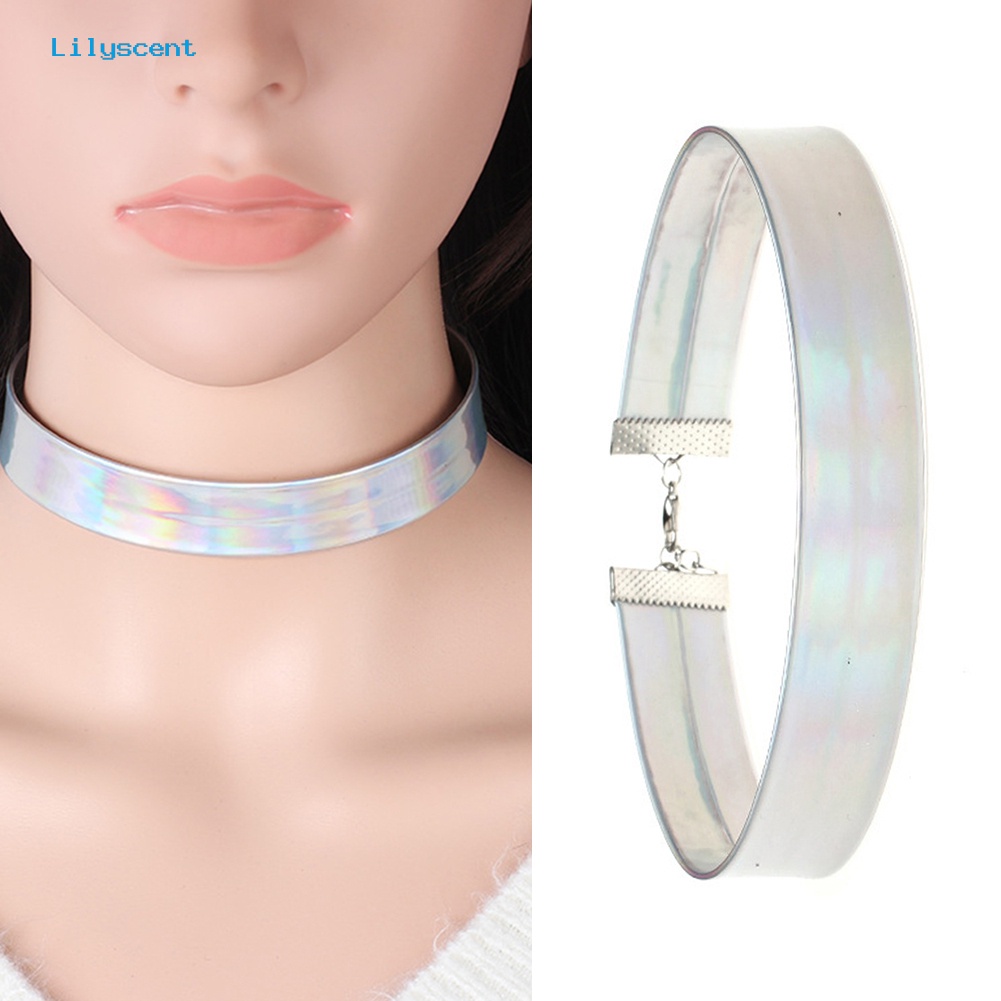 [LS] Warna-warni Hologram Choker Kerah Kalung Laser Punk Perhiasan Pesona Lady Hadiah