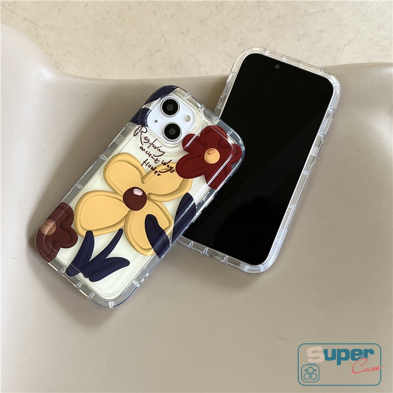 IPHONE Kompatibel Untuk Iphone11 13 7 8 Plus X XS 12 Pro MAX XR 14 Pro MAX 6 6S Plus MAX 8plus SE 2020 Ins Korea Lukisan Minyak Bunga Shockproof Airbag Lembut TPU Phone Cover