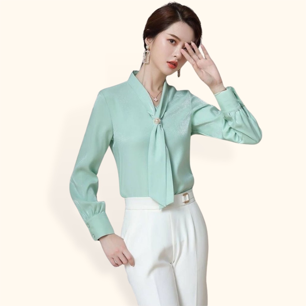 Kemeja lengan panjang wanita gaya Korea variasi syal model terbaru - XSHOP Lovina
