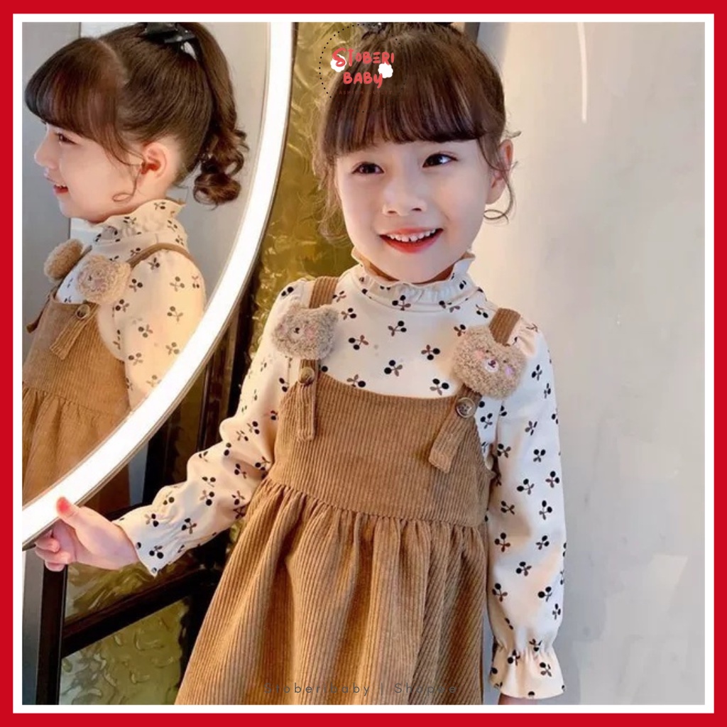 PUNCAK 3.3 stoberibaby - DRESS BEAR COURDORAY SHN EBV Baju Dress Anak Perempuan Import Dress Bayi Cewek 0-5 Tahun Gaun Bayi