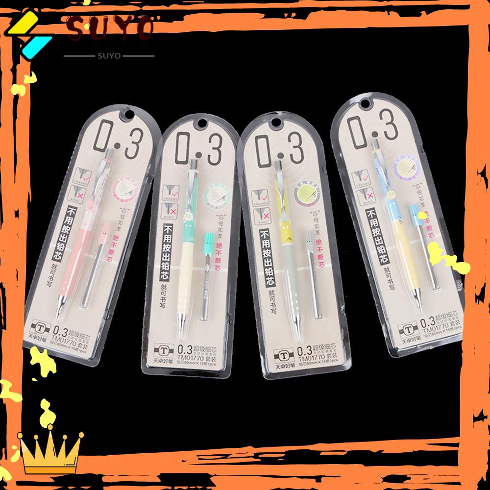 Suyo 1set 0.3mm Warna Pada Acak Pensil Mekanik Portable Gambar Perlengkapan Sekolah Alat Tulis Isi Ulang