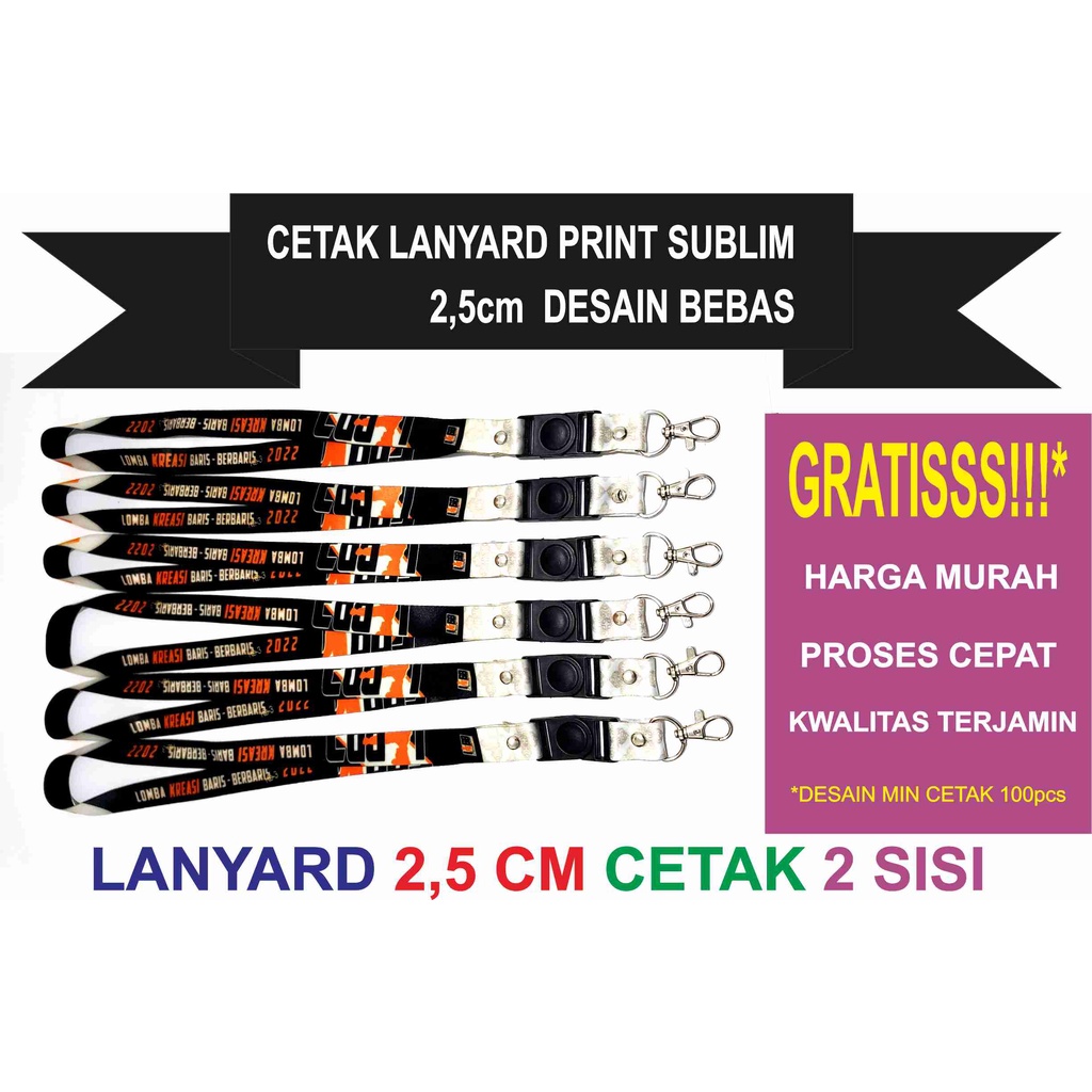 

tali lanyard desain custom 2,5cm tali id card sublim printing ful color