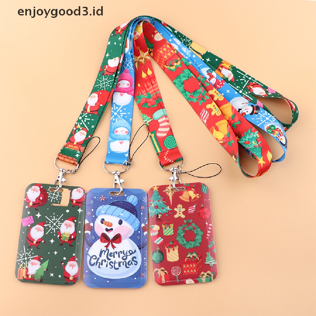 【 Rready Stock 】 Christmas Lanyards Keychain Neck Strap Phone Buttons ID Card Holder Lanyard For Keys DIY Hanging Rope Lanyard Card Protection Cover （ ID ）