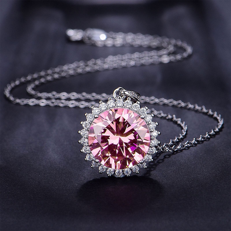 Kalung Cubic Zirconia Bulat Pink Aesthetic Untuk Wanita Temperamen Pengantin Manis Pernikahan Pertunangan Perhiasan Hadiah Ulang Tahun