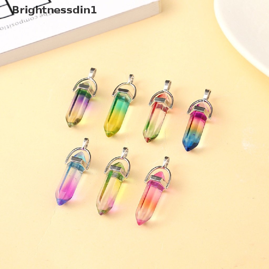 [Brightnessdin1] 5pcs Bentuk Peluru Kalung Kristal Liontin Hexagonal Kolom Pilar Bandul Liontin Gradien Berwarna Glasir Liontin Untuk Membuat Perhiasan Aksesoris Butik