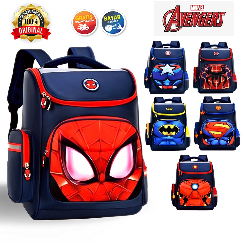 Tas Sekolah SD-SMP Ransel Anak Laki-Laki  Tas Anak Import Karakter Superhero 3D Emboss Backpack School Import for Boys