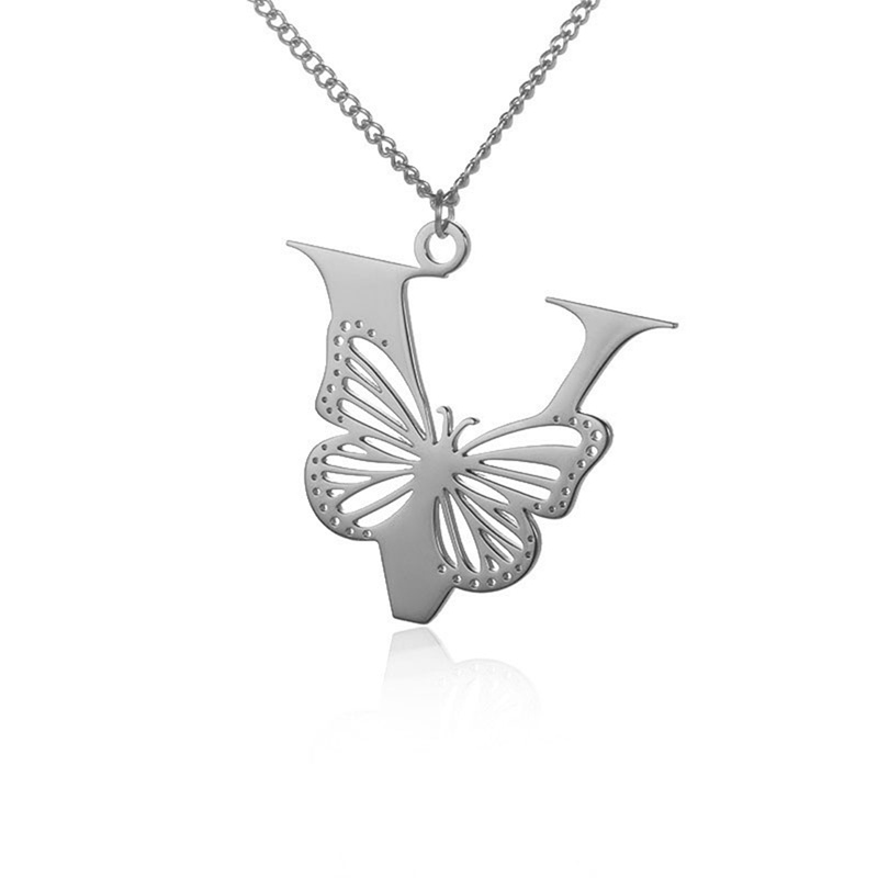 Dainty Kalung Huruf Kupu-Kupu Besar Untuk Wanita Gadis Perhiasan Rantai Stainless Steel Kalung Liontin Inisial