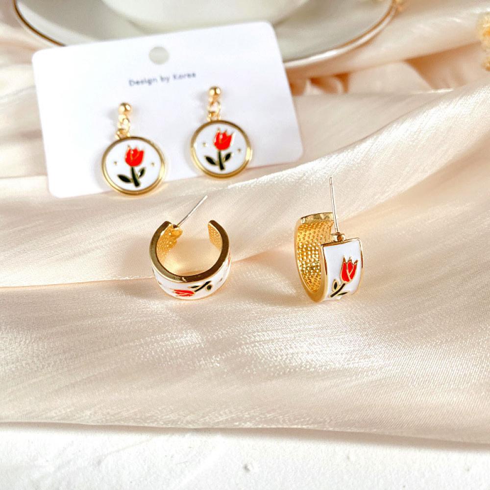 Timekey Jarum Perak Retro Sederhana Anting Bunga Tulip Mode Sederhana Anting Ringan Wanita Elegan Earing Ear Studs J7K3