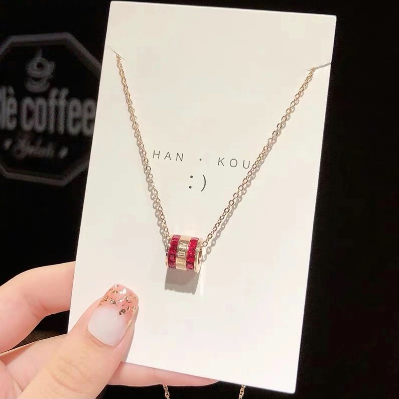 Kalung Desain Angka Romawi Untuk Wanita | Kalung Rantai Klavikula Dengan Liontin Berlian Bentuk Persegi Dua Baris |  Aksesoris Bahan Titanium Steel 18K Warna Rose Gold | Perhiasan Bahan Stainless Steel