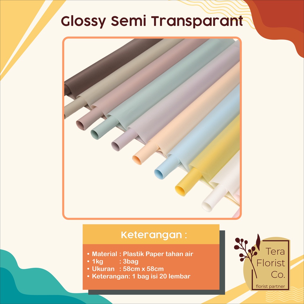 

20 Lembar Cellophane Glossy Semi Transparant Kertas Bunga Flower Wrapping Kertas Buket Wrap Paper Bungkus Bouquet Waterproof Pembungkus Kado P.QCS