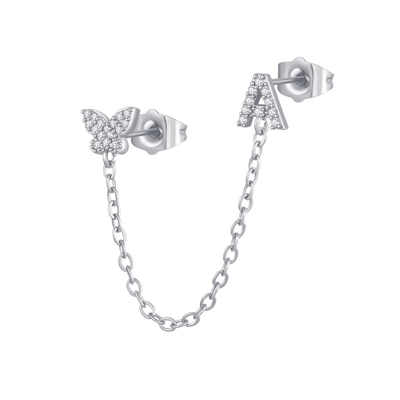 Anting Rumbai Desain 26 Huruf Alfabet Inggris Butterfly Warna Silver Tahan Air Non Alergi Gaya Eropa Amerika