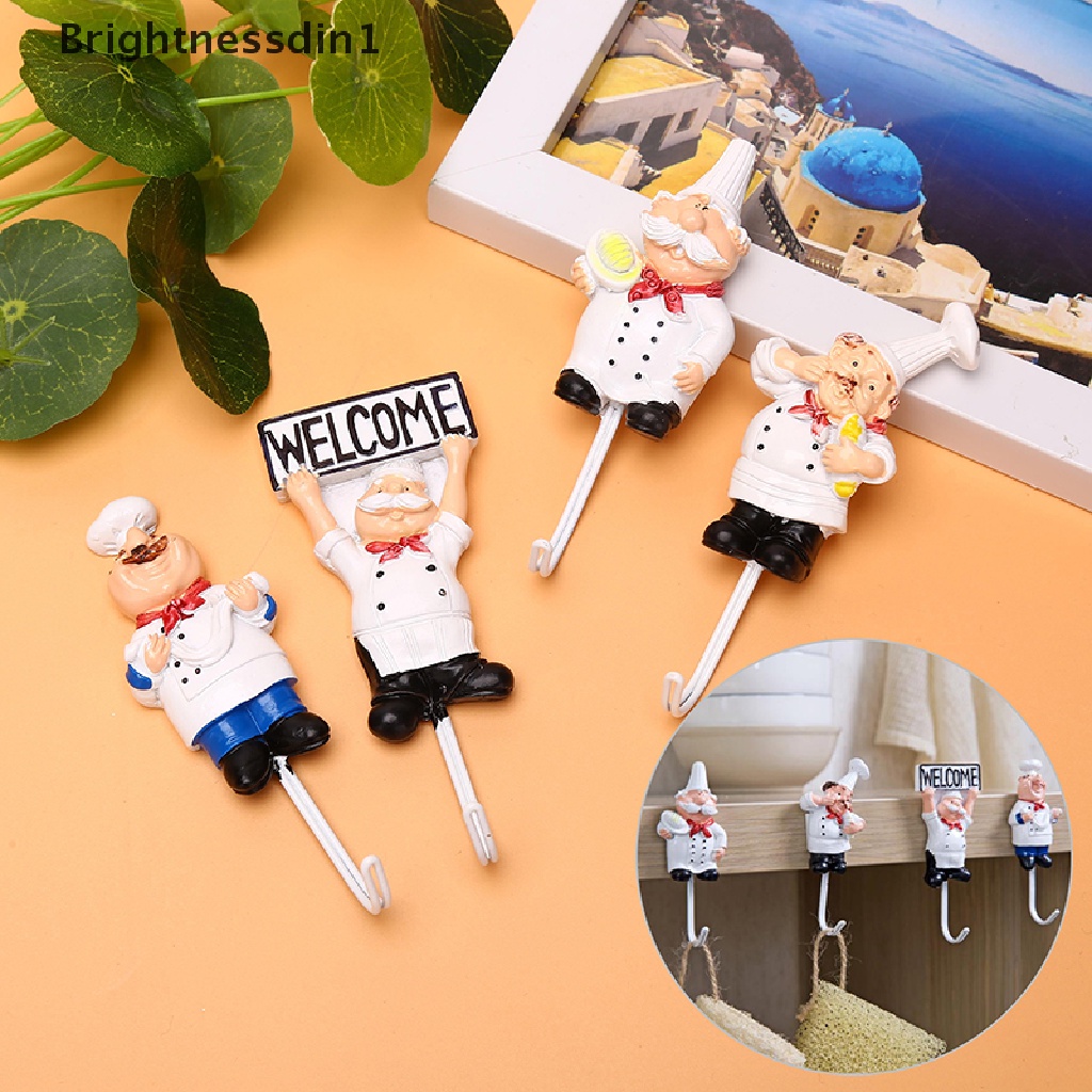 [Brightnessdin1] Kreatif Chef Kartun Rak Penyimpanan Kait Dinding Gantungan Kait Dapur Untuk Peralatan Butik