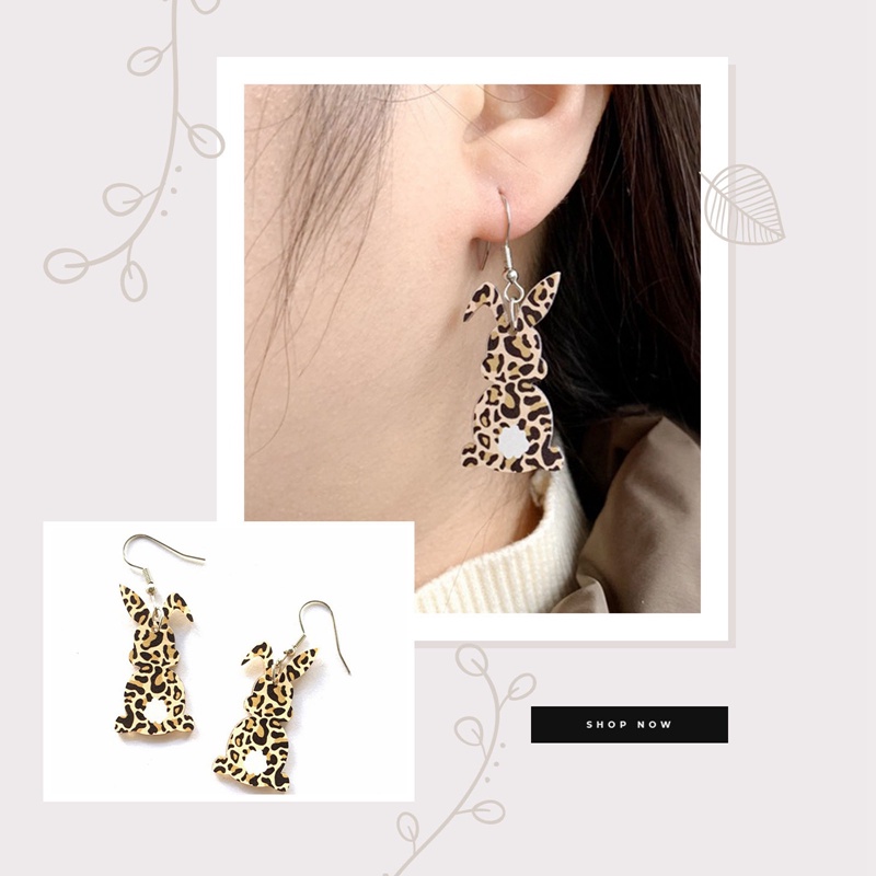 Anting Kelinci Leopard Paskah Untuk Wanita Lucu Hewan Kelinci Akrilik Drop Earrings Hadiah Festival