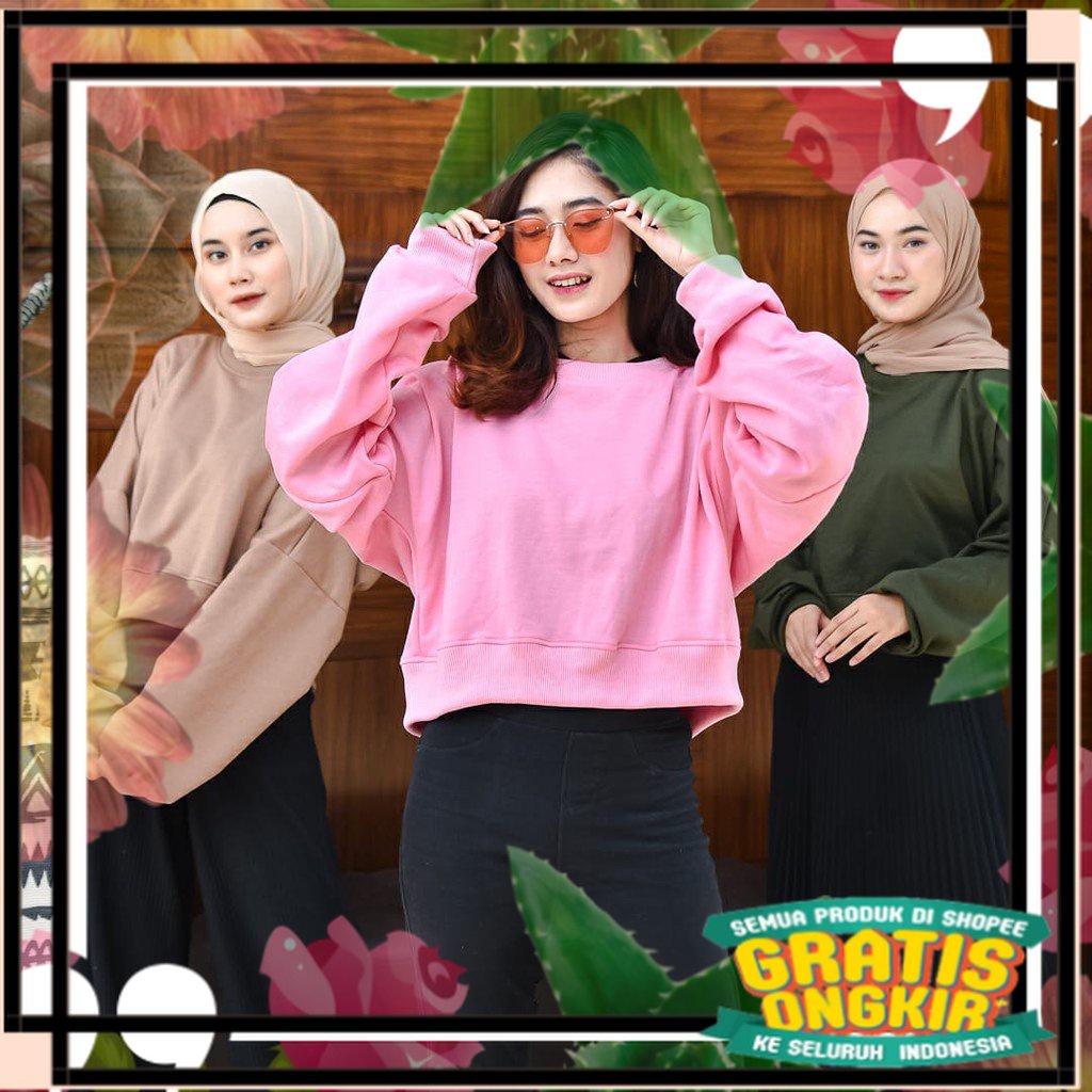 SWEATER CROP TEBAL - SWEATER OVERSIZE WANITA - CROP OVERSIZE PREMIUM / fusia
