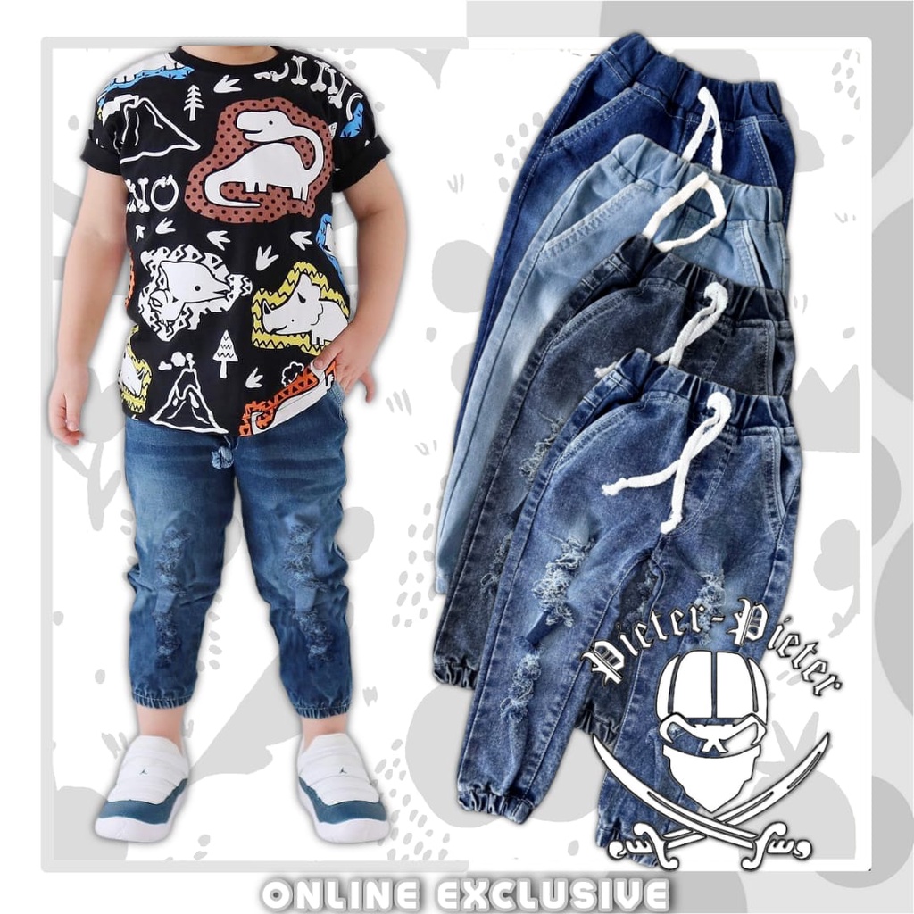 Celana joger anak jeans bahan softjeans mulur elastis tebal usia 1-13 tahun