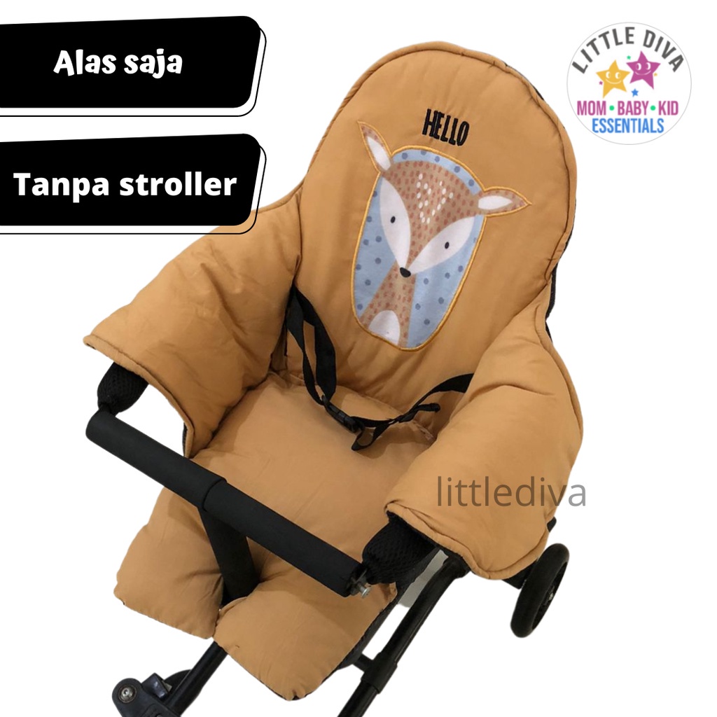 Alas Trike T4 Bantalan Stroller Roda 4 BD DEER Coklat Trike Pad Segiempat T4 Bordir Aplikasi